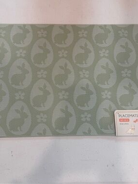Set of 4 NEW “Bunny In Egg” Easter Placemats 13”x 19” Easy-Care Wipe Clean Sage